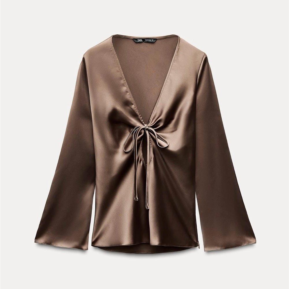 ZARA - NWT Satin effect tied top